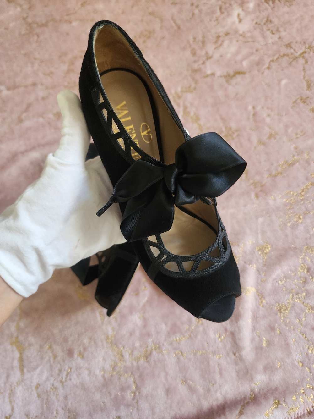 VALENTINO GARAVANI | Black Lace-Up Peep Toe Pumps - Picture 7 of 16